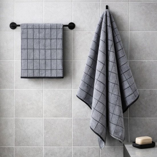 Полотенце махровое 1 шт "Cleanelly" Gray Tiles двусторонее серый/черный 10000 50*100 см