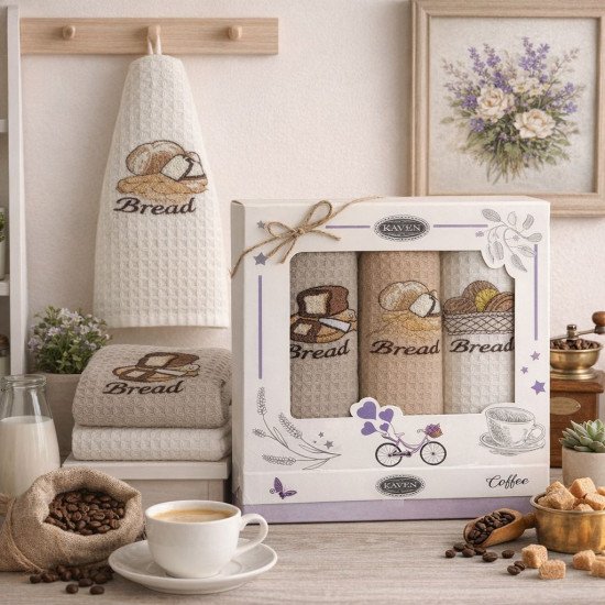 Комплект полотенец для кухни 3 шт. "Karven" Хлеб v5/бежевый-капучино-кремовый 40*60 см
