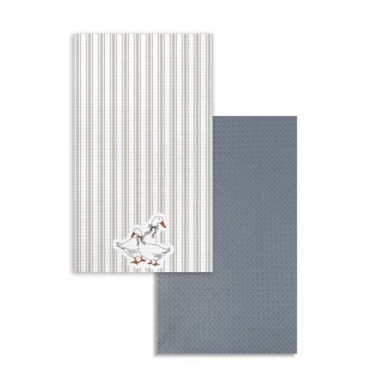 Комплект кухонных полотенец с петельками 2 шт  "Гранд Стиль" гуси полоса 35*60 см