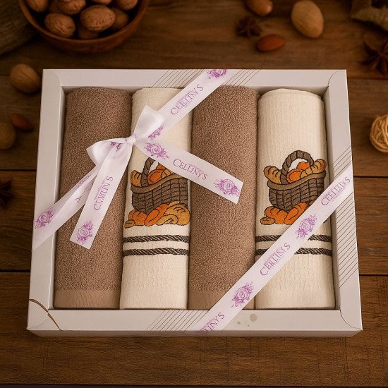 Комплект махрово-вафельных полотенец для кухни 4 шт.  "Ceylin's" Хлеб/коричневый 40*60 см