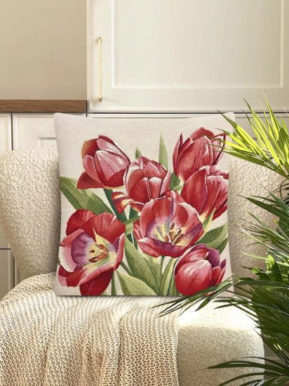 Декоративная наволочка "Гобелен" Тюльпаны моей любимой открытые 45*45 (±2) см