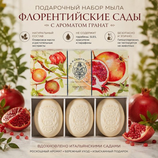 Подарочный набор парфюмированного мыла "Ла Флорентина" Флорентийские сады Гранат 3*150 г