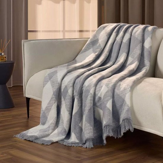 Плед Adore белый/серый 200*220 см