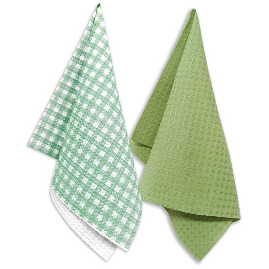Комплект кухонных полотенец с петельками 2 шт  "Гранд Стиль" клетка зеленая 35*60 см