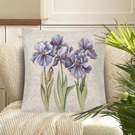 Декоративная наволочка "Гобелен" Ирисы фон Сиреневые 45*45 (±2) см