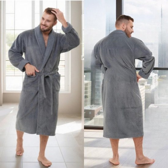 Халат мужской велюровый "Vien" Romanov grey  54 (3XL)