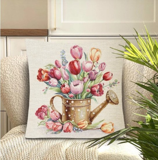 Декоративная наволочка "Гобелен" Тюльпаны фон Лейка 45*45 (±2) см