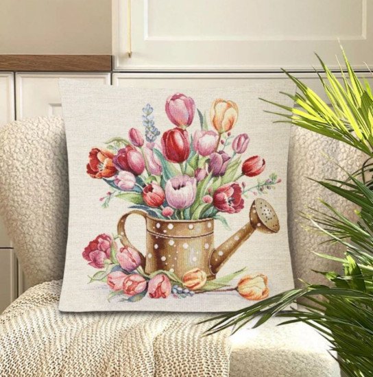 Декоративная наволочка "Гобелен" Тюльпаны фон Лейка 45*45 (±2) см