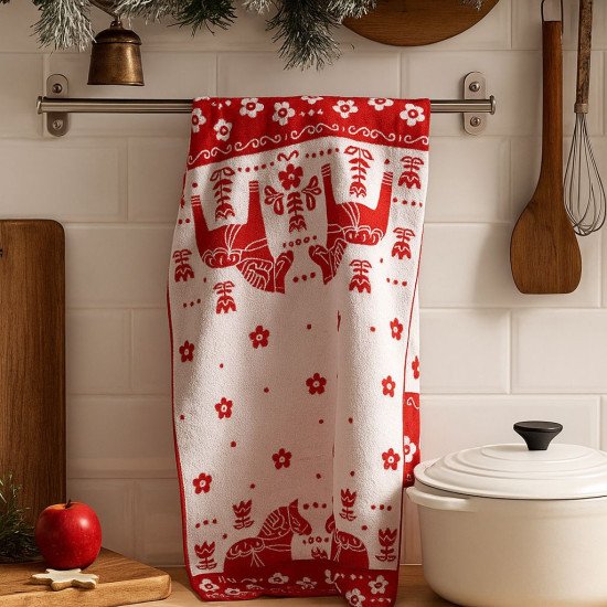 Полотенце махровое кухонное "Речицкий текстиль" Конек-свистунок (3 бело-кр.) 40*67 см