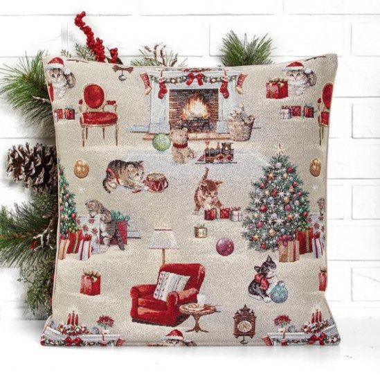 Декоративная наволочка "Гобелен" Котята у камина одностороняя 45*45 (±2) см