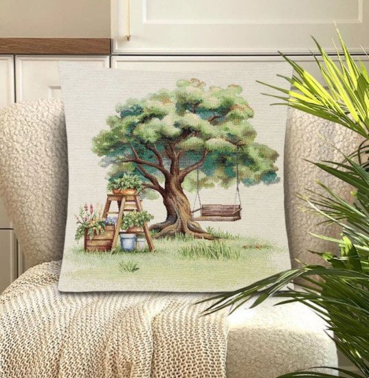 Декоративная наволочка "Гобелен" Сад Качели  45*45 (±2) см