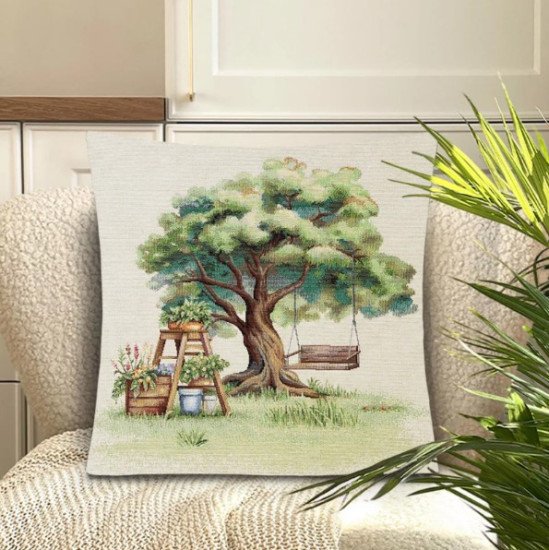 Декоративная наволочка "Гобелен" Сад Качели  45*45 (±2) см