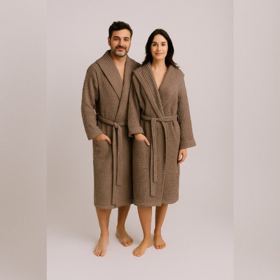 Халат вафельный  Бохо с капюшоном, фрапе 48-50 (L/XL)