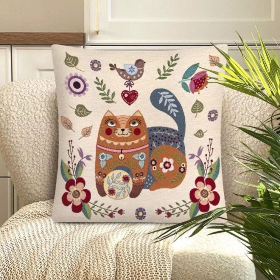 Декоративная наволочка "Гобелен" Сказочный лес Синий кот 45*45 (±2) см