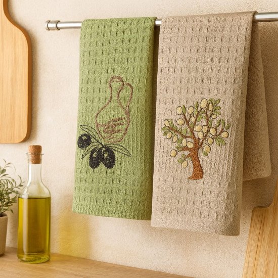 Комплект махровых полотенец для кухни 2 шт. "Ambiella" Олива v1 40*60 см