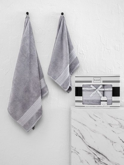 Комплект махровых полотенец "Karna" Ramin темно-серый 50*90 см, 70*140 см