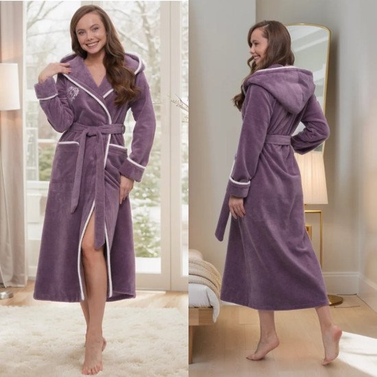 Халат женский велюровый "Vien" Juliette с капюшоном орхидея 52 (2XL)