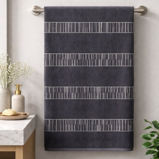 Полотенце махровое 1 шт "Cleanelly" Antifona двусторонее чёрный/серый 10000 50*100 см