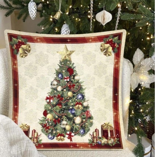 Декоративная наволочка "Гобелен" Новогодняя красавица белый фон 45*45 (±2) см