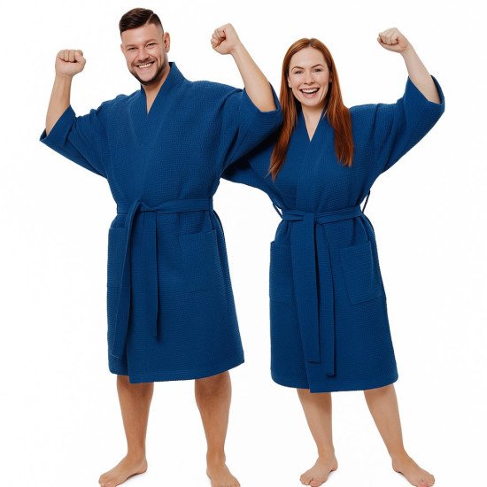 Халат вафельный "Votex" Бохо синий  56-58 (4XL/5XL)