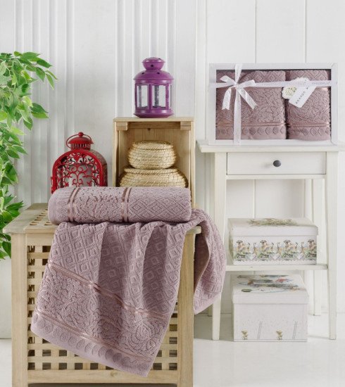 Комплект махровых полотенец 2 шт. "Филиппус" Моттья брусничный 50*90 см, 70*140 см