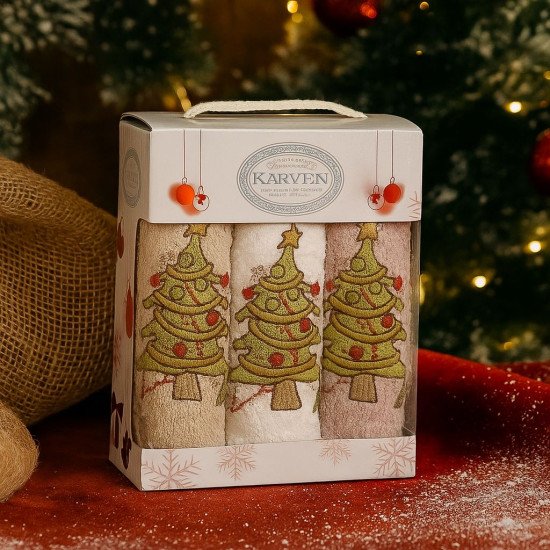 Комплект махровых полотенец для кухни 3 шт. "Karven" Новый Год Елки/v4 30*50 см