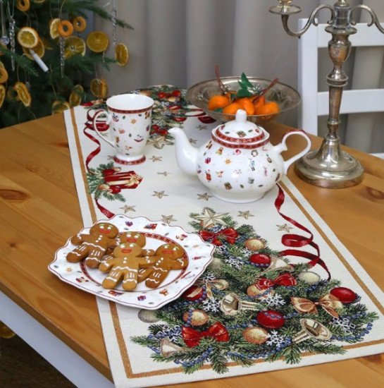 Дорожка на стол "Гобелен" Новогодний пир золото 44*100 см