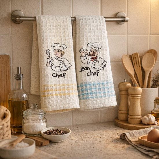 Комплект полотенец для кухни 2 шт. "Karven" Повара v16/кремовый-желтый-бирюзовый 50*70 см