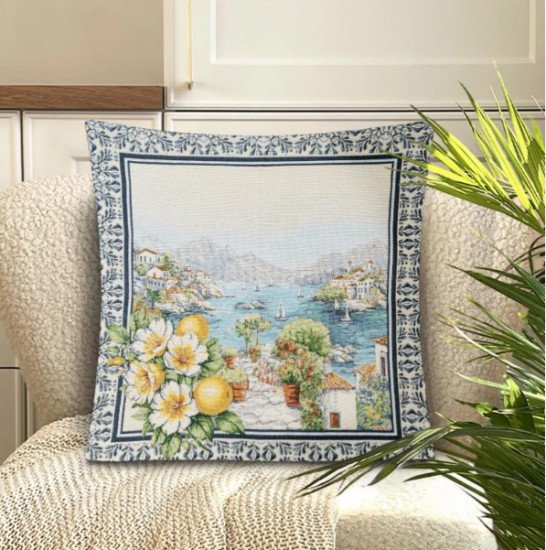 Декоративная наволочка "Гобелен"  Лиссабон Город Море 45*45 (±2) см