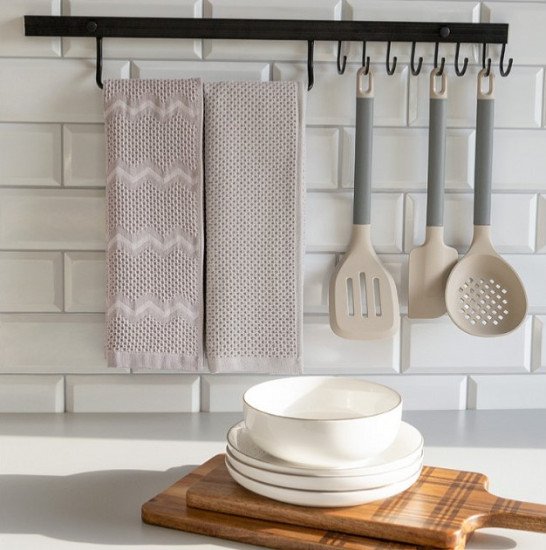 Комплект полотенец с петельками для кухни 2 шт  "DeNastia" Зиг-заг бежевый/D100463 35*70 см