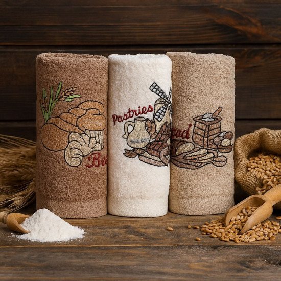 Комплект махровых полотенец для кухни 3 шт. "Ambiella" Хлеб v1 30*50 см