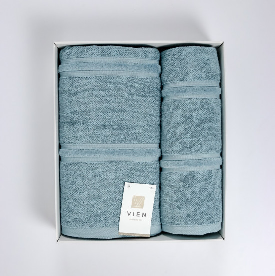 Комплект махровых полотенец 2 шт. "Vien" Lame topaz blue 50*90 см, 70*140 см