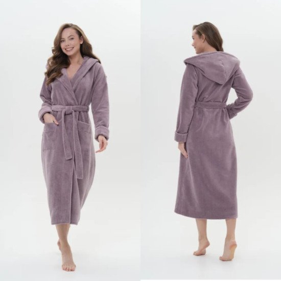 Халат женский махровый "Vien" Eco Cotton с капюшоном лаванда 54 (3XL)