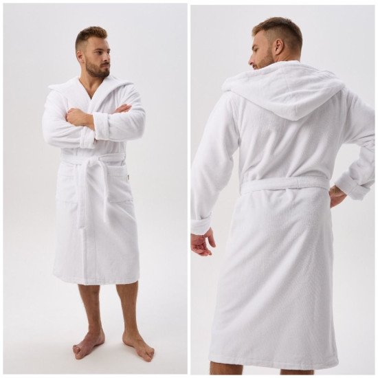 Халат мужской велюровый "Виен" Максимус с капюшоном белый 56 (4XL)