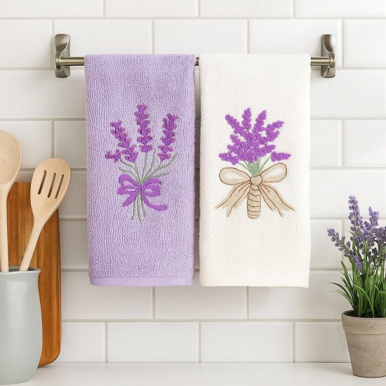 Комплект махровых полотенец для кухни 2 шт. "Ambiella" Лаванда кремовый/сиреневый v1 30*50 см