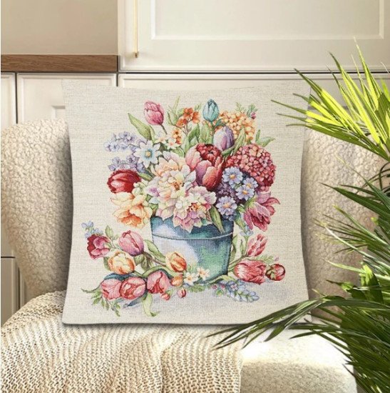 Декоративная наволочка "Гобелен" Тюльпаны фон  45*45 (±2) см