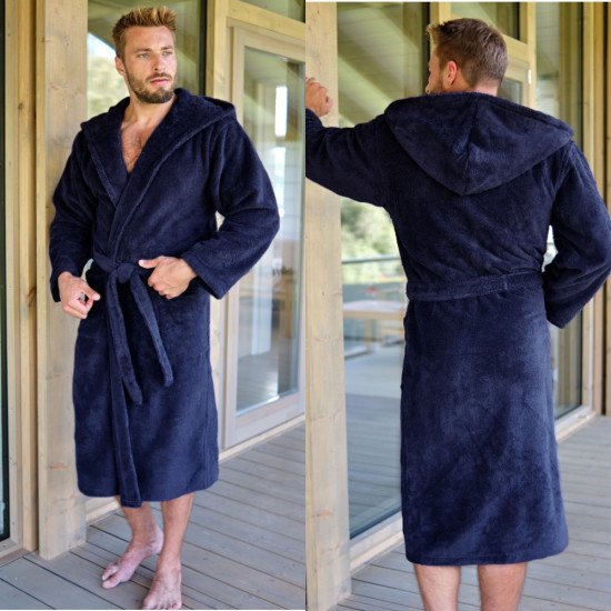 Халат мужской махровый "Vien" Eco Cotton с капюшоном navy 54 (3XL)